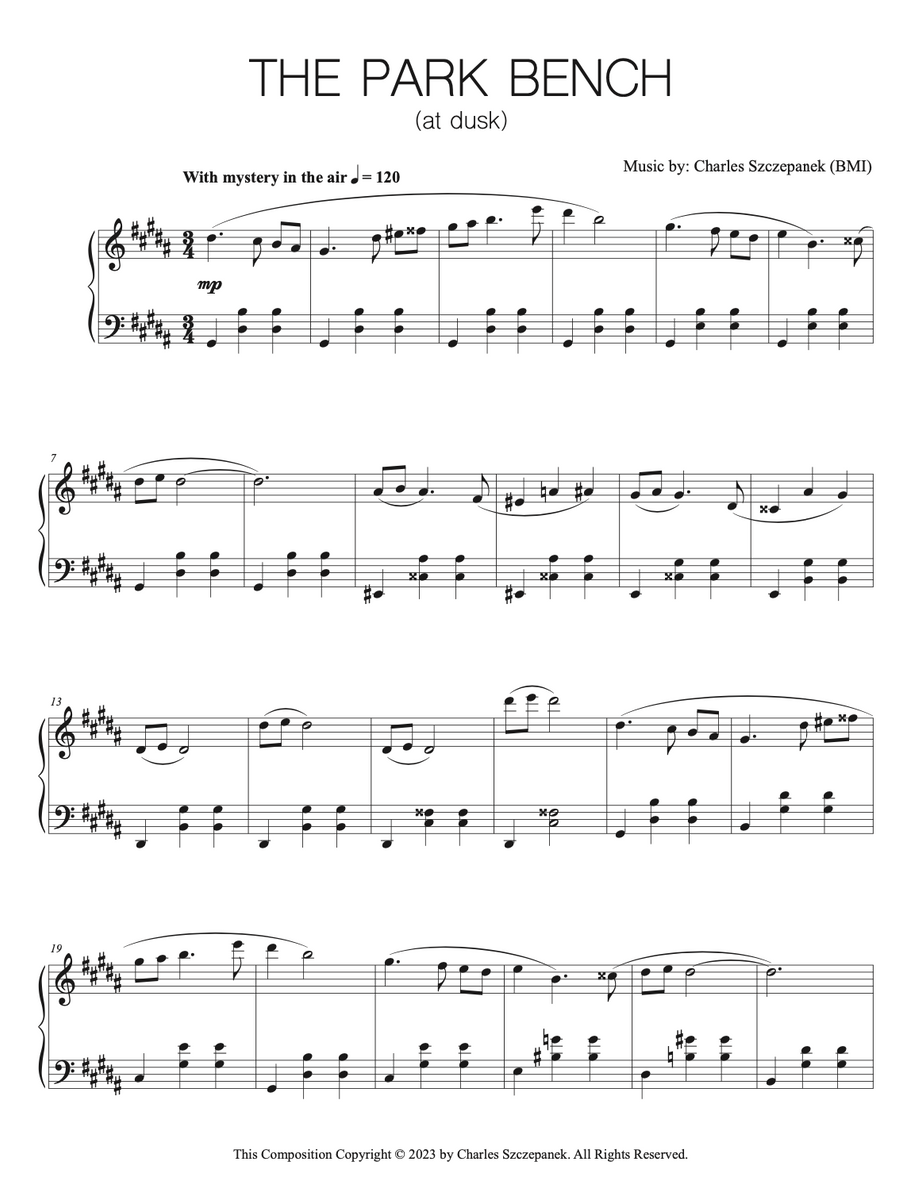 The Park Bench (dusk) - Sheet Music for Solo Piano – Charles