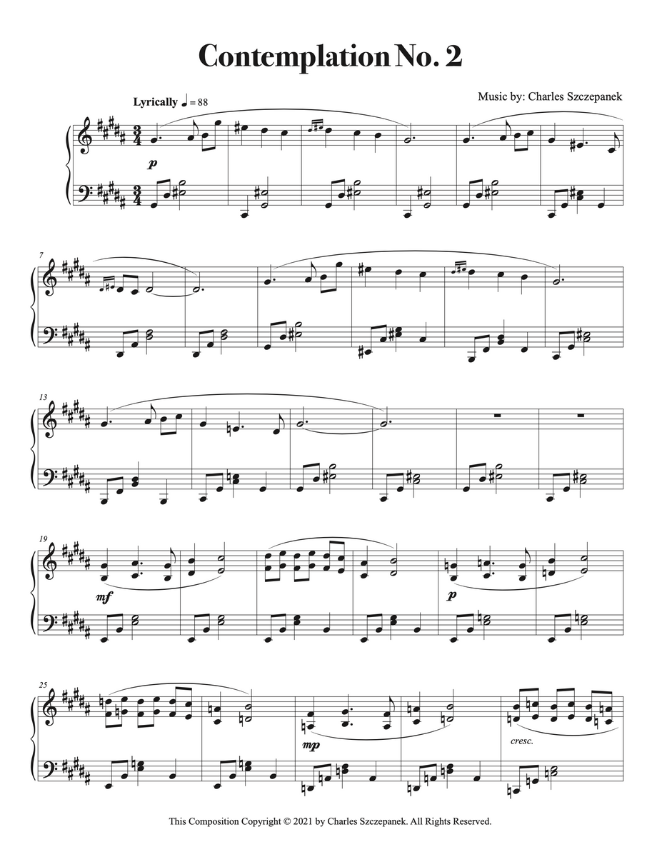 Contemplation No. 2 - Sheet Music for Solo Piano – Charles Szczepanek