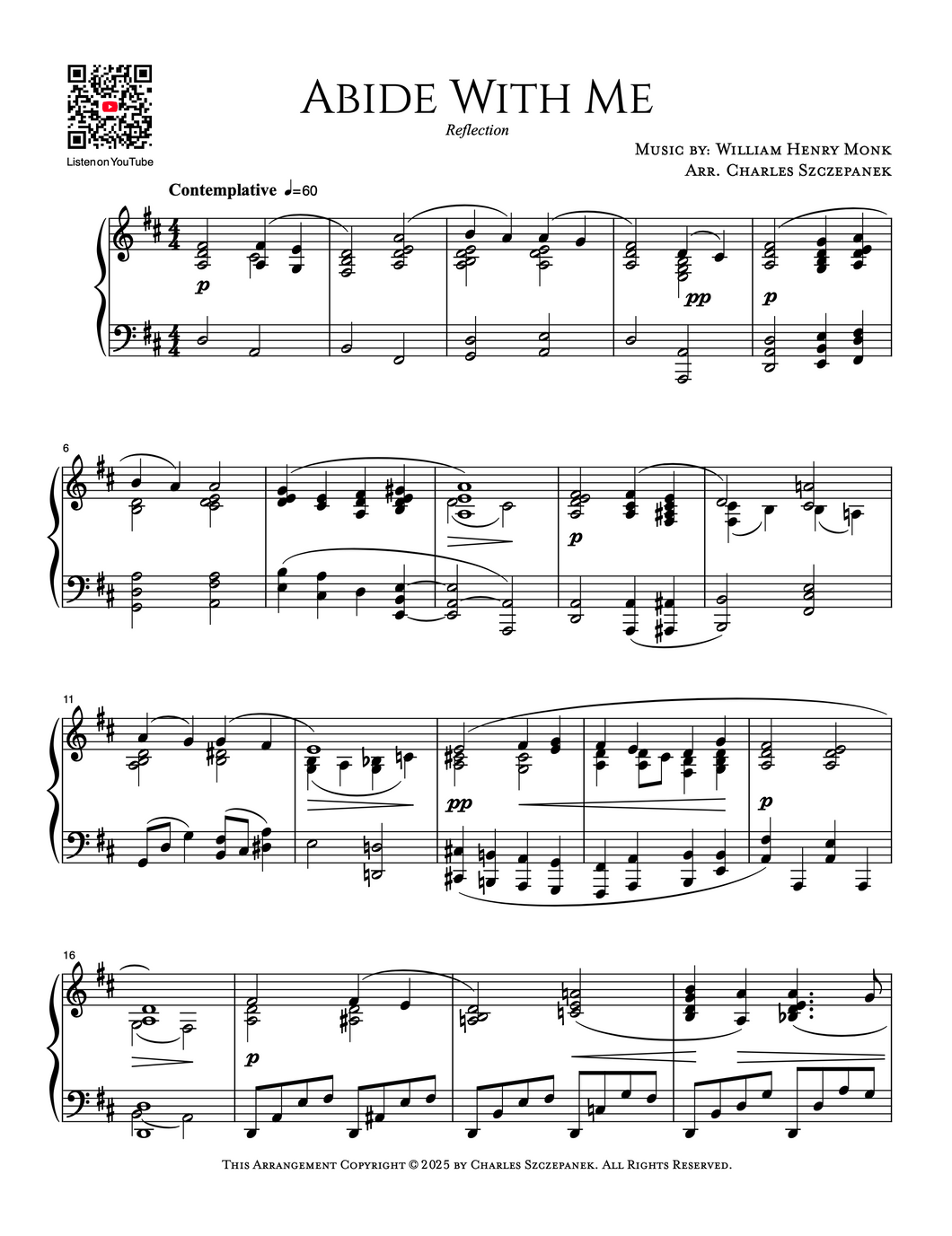 Abide With Me (Reflection) - Sheet Music for Solo Piano