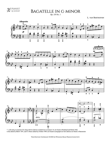 Bagatelle in g minor, Op. 119, No. 1 - Beethoven | Pianist Academy Urtext