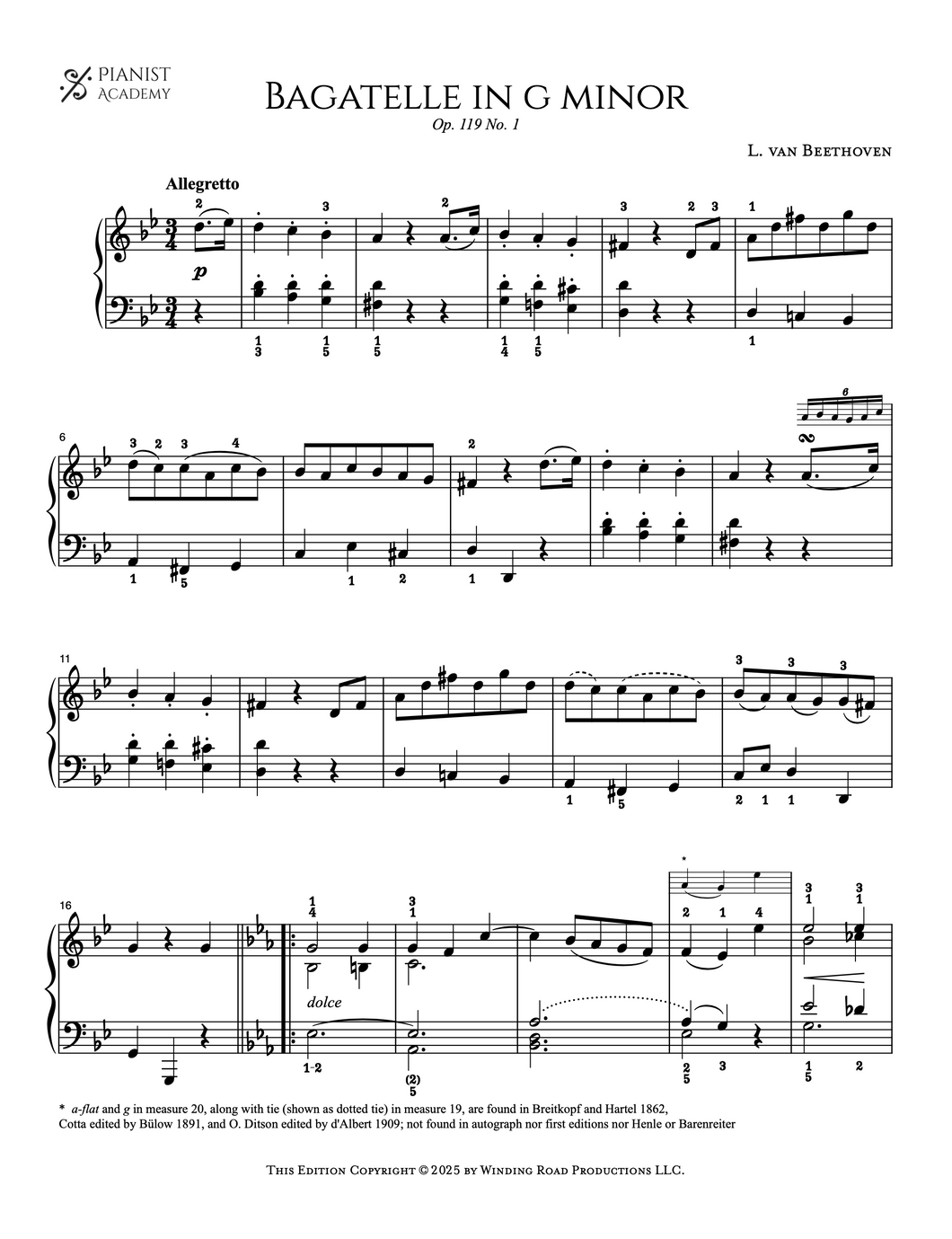 Bagatelle in g minor, Op. 119, No. 1 - Beethoven | Pianist Academy Urtext