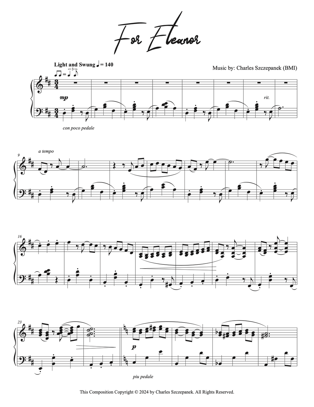 For Eleanor - Sheet Music for Solo Piano