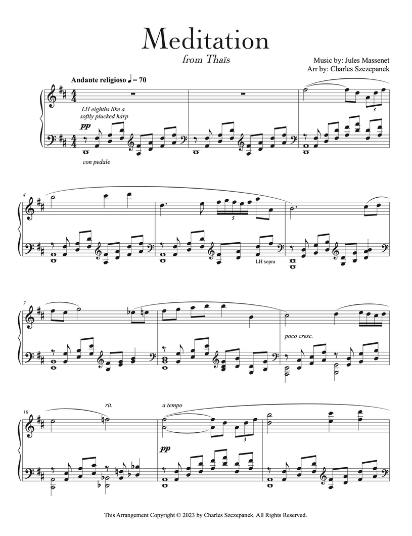 Meditation from Thaïs - Sheet Music for Solo Piano