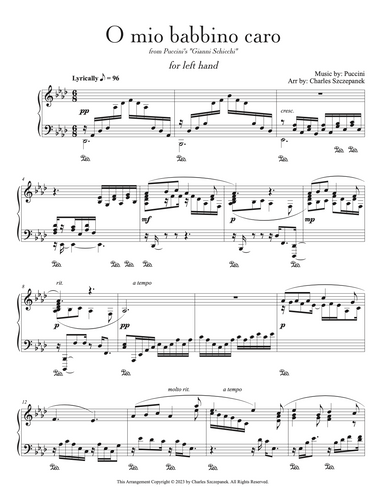 O mio babbino caro | for Left Hand - Sheet Music for Solo Piano