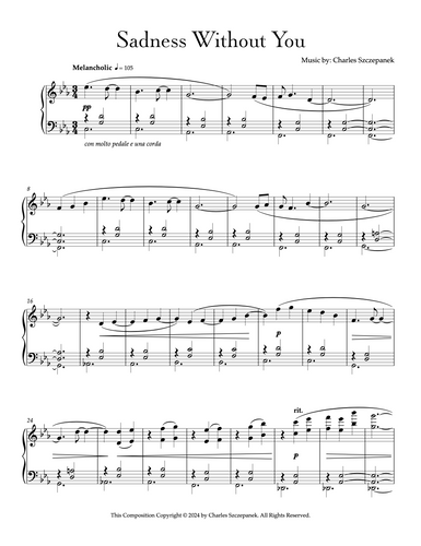 Sadness Without You - Sheet Music for Solo Piano