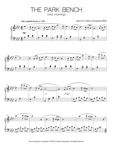 The Park Bench (mid morning) - Sheet Music for Solo Piano