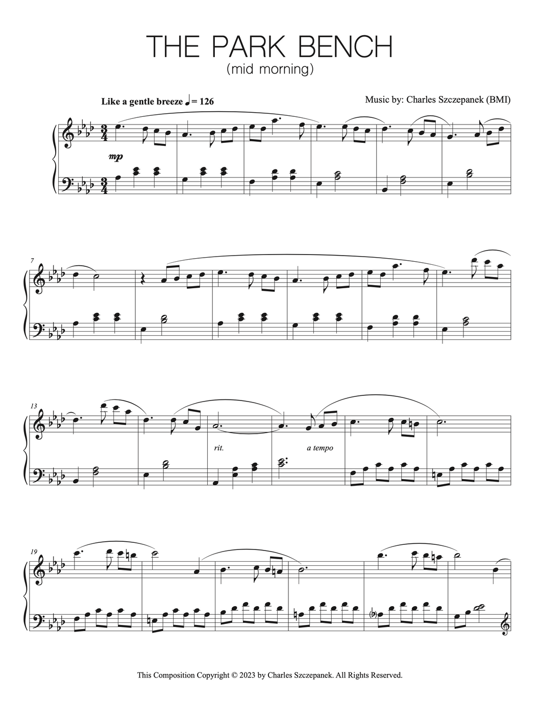 The Park Bench (mid morning) - Sheet Music for Solo Piano