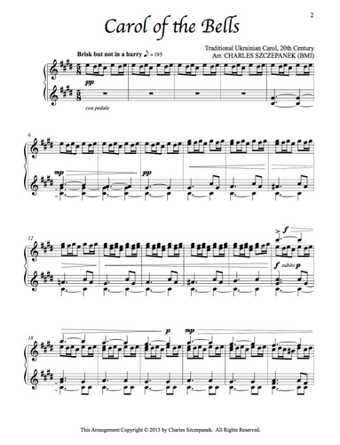Carol of the Bells-Sheet Music for Solo Piano
