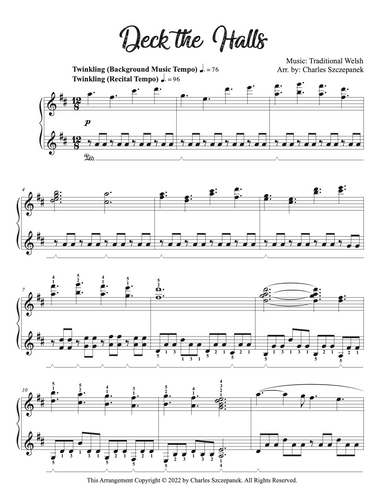 Deck the Halls - Sheet Music for solo piano