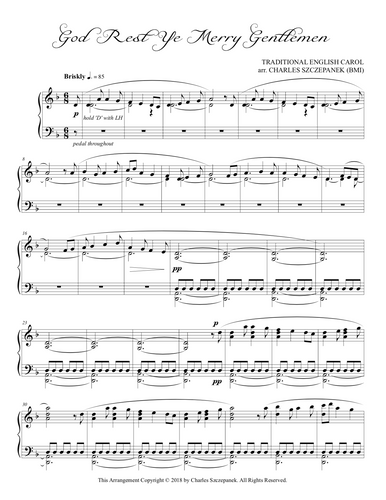 God Rest Ye Merry Gentlemen-Sheet Music for Solo Piano