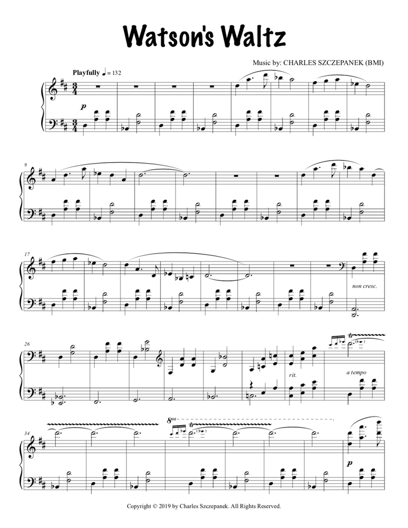 Watson's Waltz - Sheet Music for Solo Piano – Charles Szczepanek