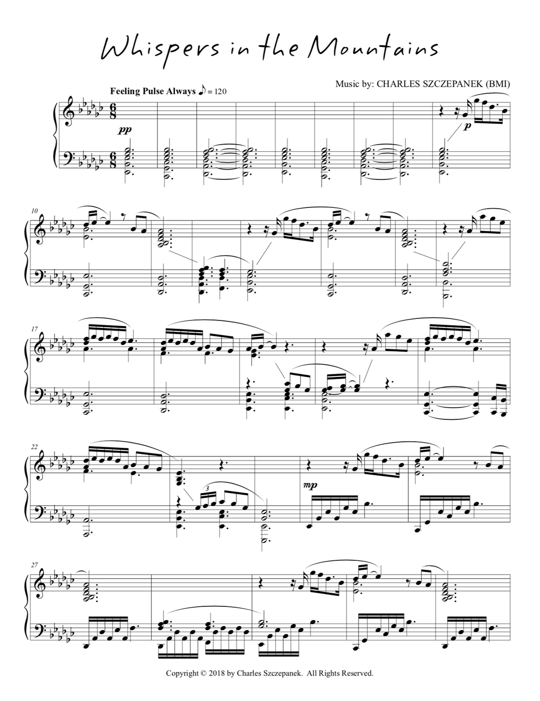 Whispers in the Mountains-Sheet Music for solo piano